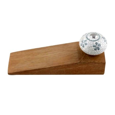 Grey Floral Crackle Ceramic Wooden Door Stopper